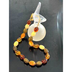 Vintage Joan Rivers Multi Hued Amber Glass Oval  Adjustable Necklaces